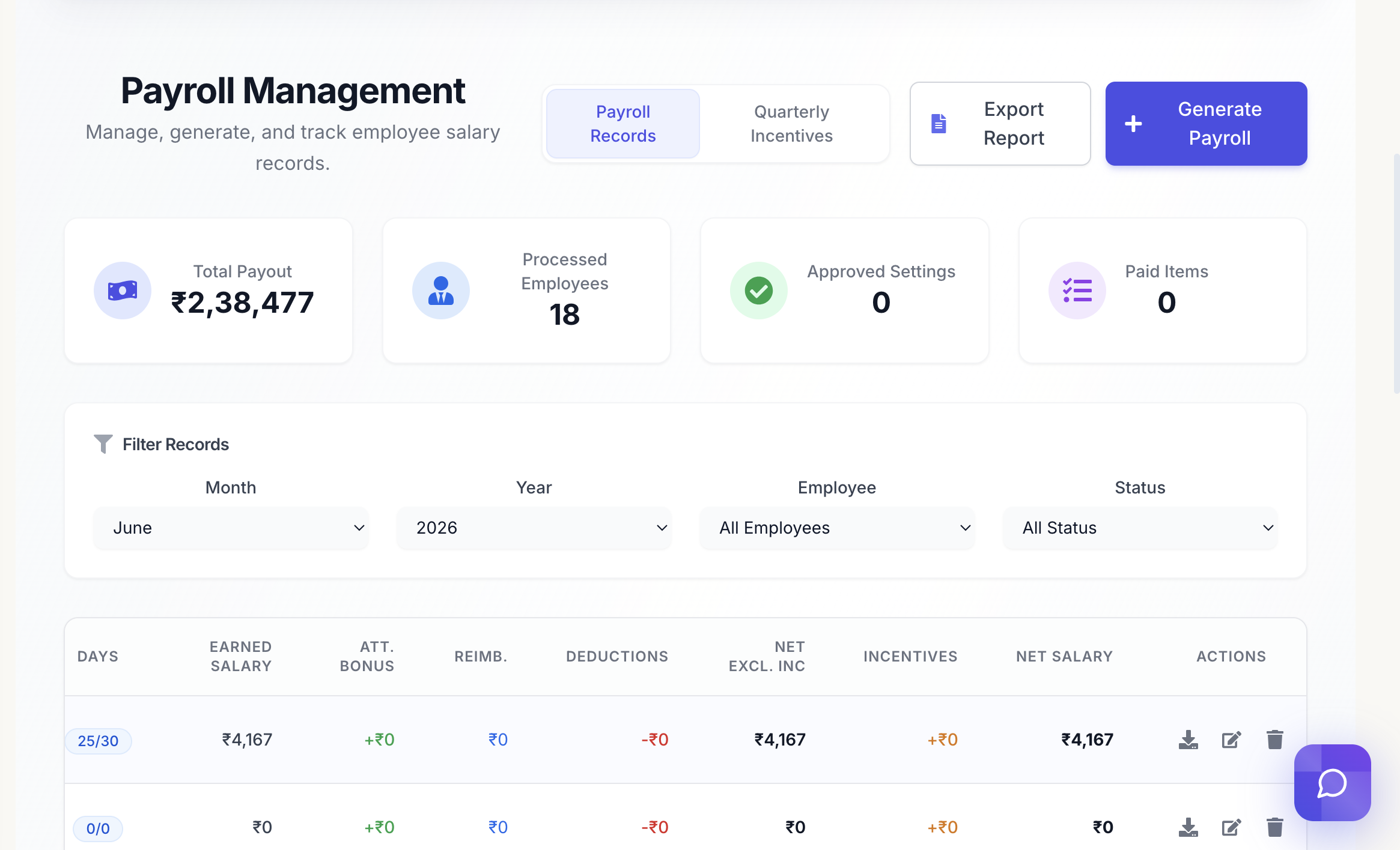 Traincape Corporate Services payroll Screen Preview